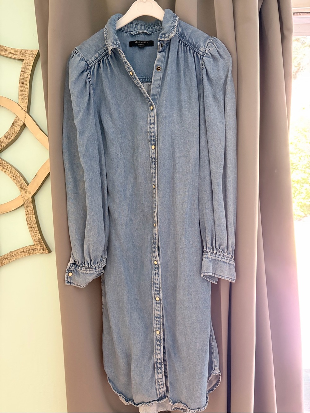 All Saints Light Blue Denim Long Sleeve Shirt Dress